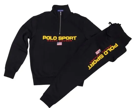 Nwt Polo Ralph Lauren Black  Polo Sport Half Zip Sweatshirt with Matching Black Polo Sport Joggers