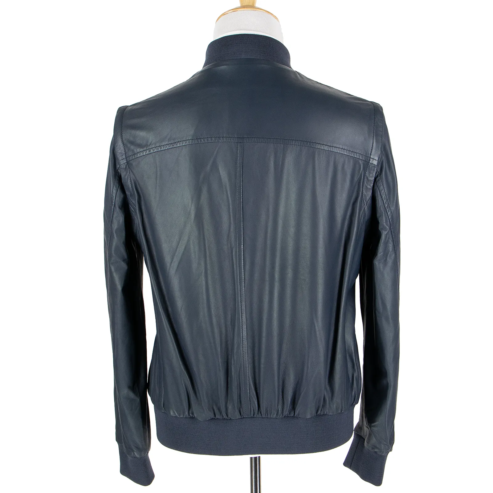 NWT Schiatti Club Blue Nappa Leather Shawl Collar Bomber Jacket