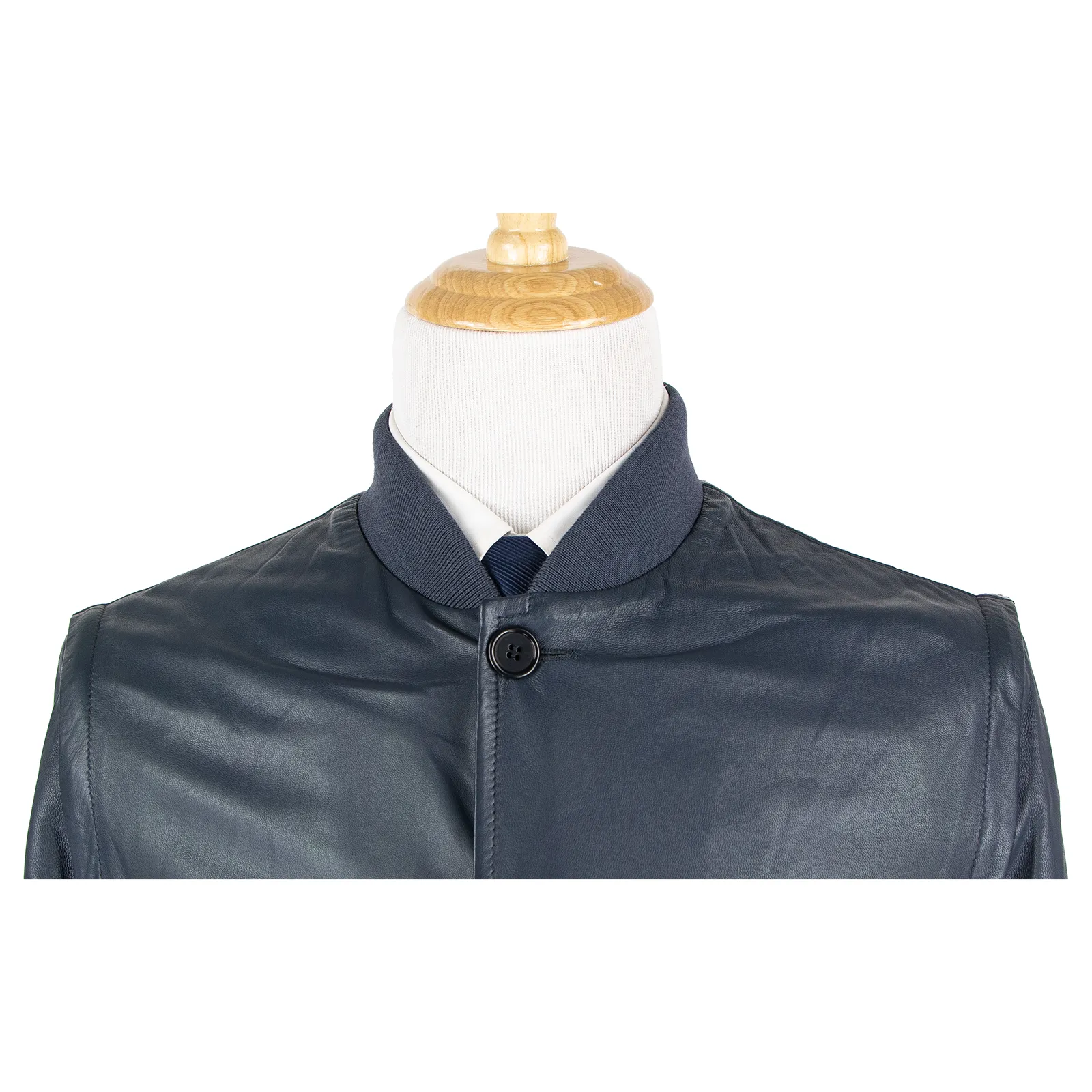 NWT Schiatti Club Blue Nappa Leather Shawl Collar Bomber Jacket