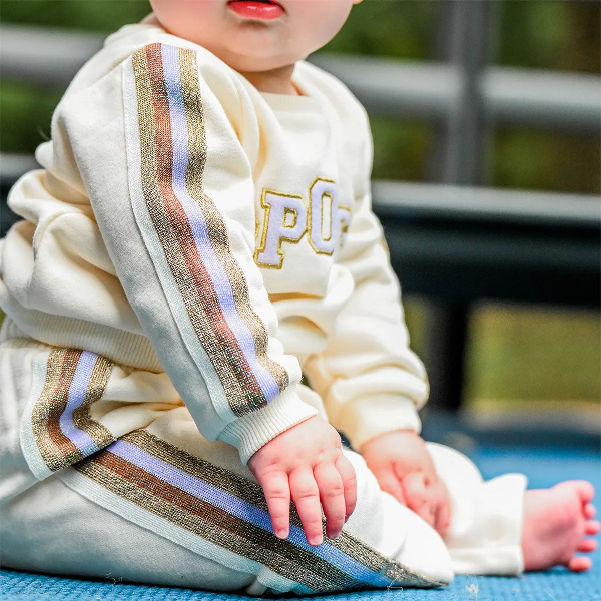 oh baby! "SPORTY" Striped Boxy Sweatshirt with Jogger - Vanilla