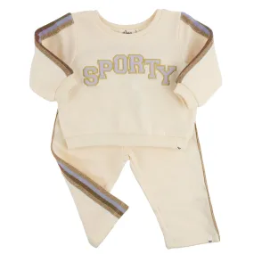 oh baby! "SPORTY" Striped Boxy Sweatshirt with Jogger - Vanilla