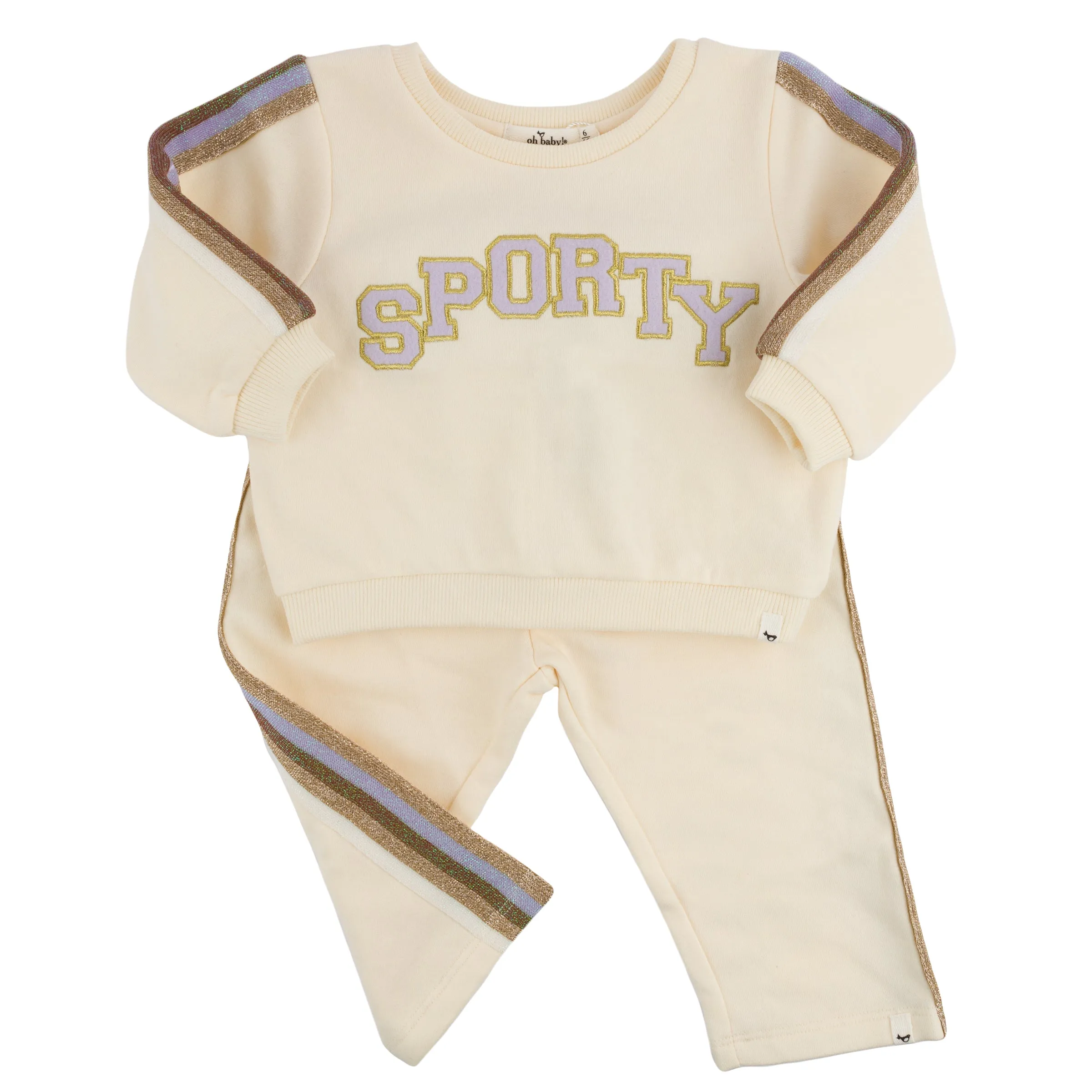 oh baby! "SPORTY" Striped Boxy Sweatshirt with Jogger - Vanilla