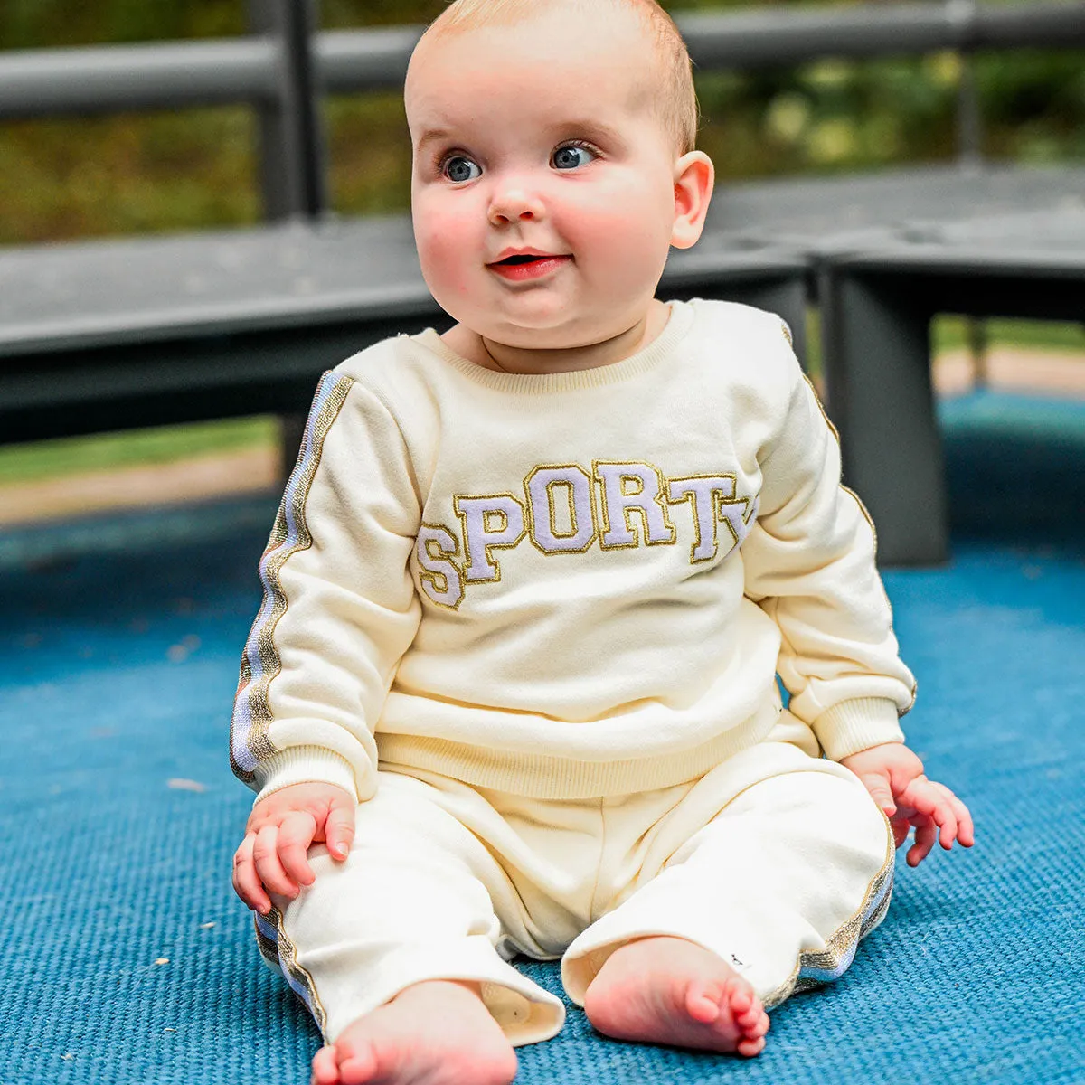 oh baby! "SPORTY" Striped Boxy Sweatshirt with Jogger - Vanilla