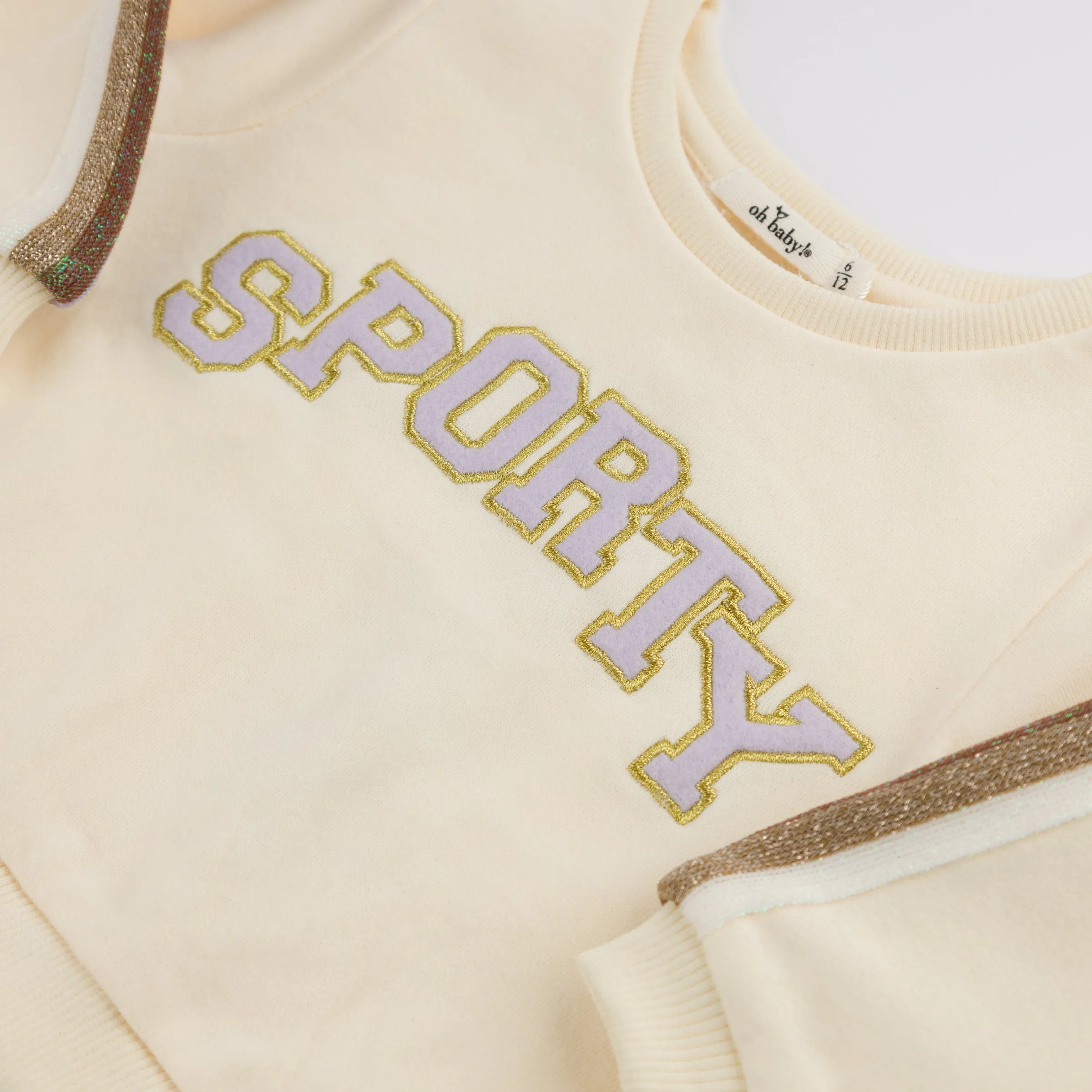 oh baby! "SPORTY" Striped Boxy Sweatshirt with Jogger - Vanilla