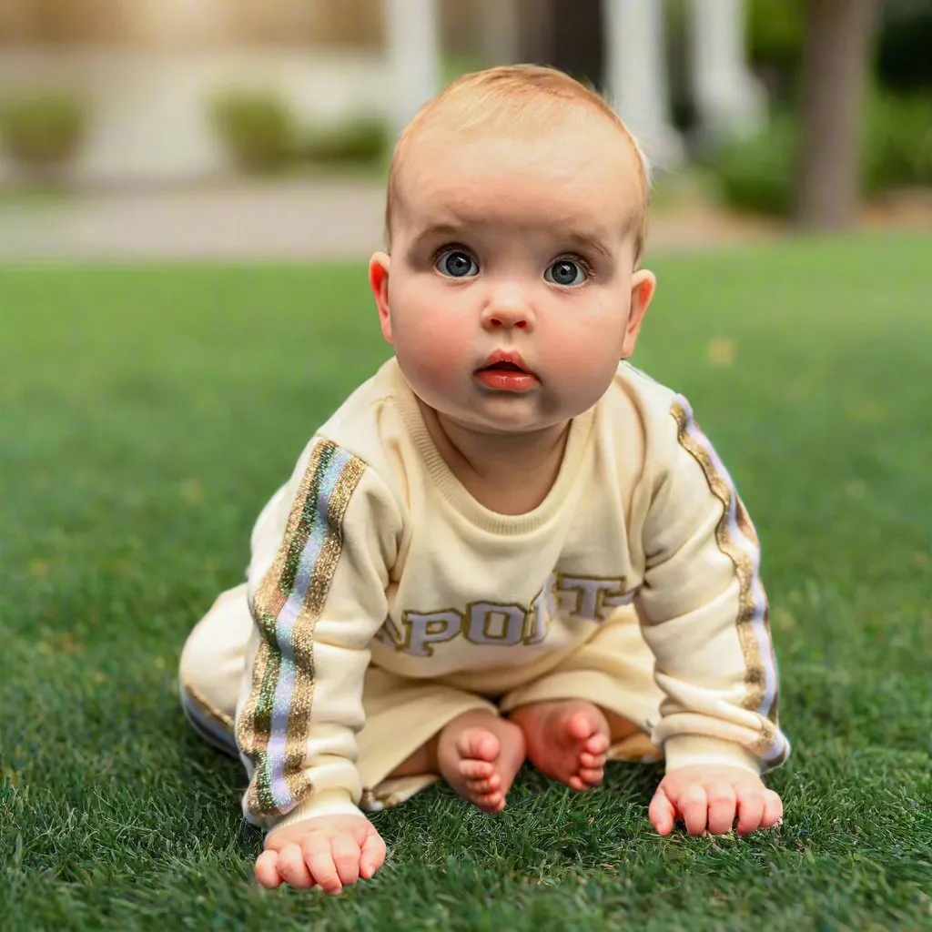 oh baby! "SPORTY" Striped Boxy Sweatshirt with Jogger - Vanilla