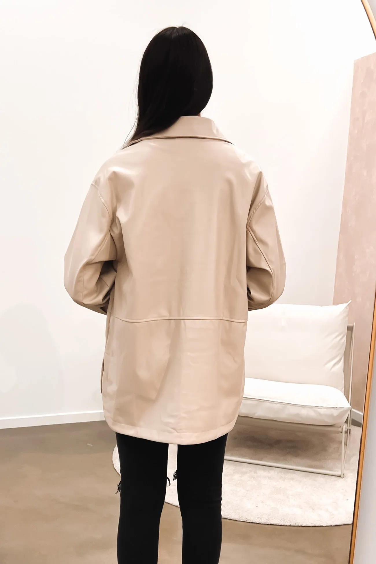 Olivia Vegan Leather Coat Beige