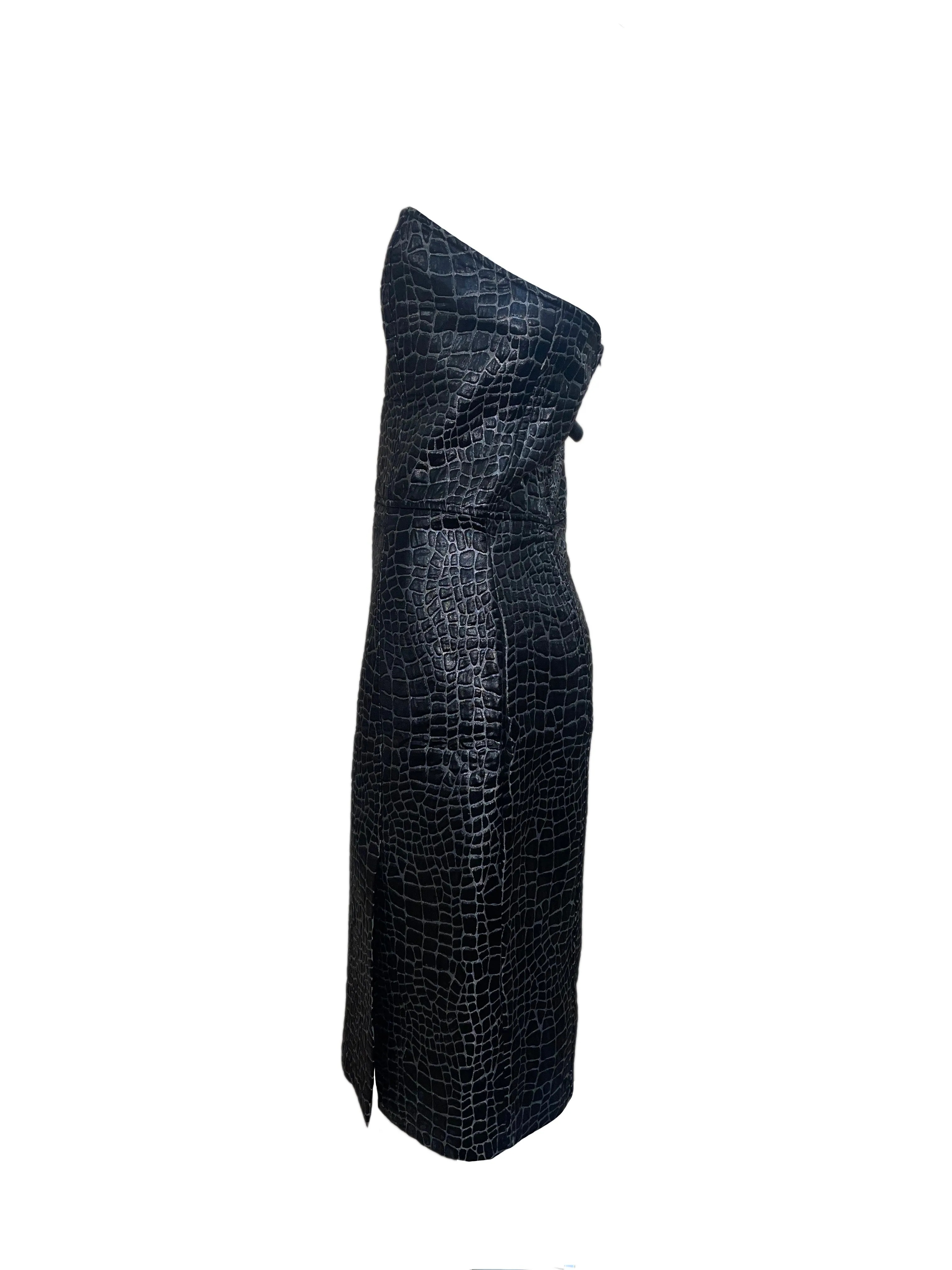 Patrick Kelly 80s Embossed Crocodile Strapless Bodycon Dress