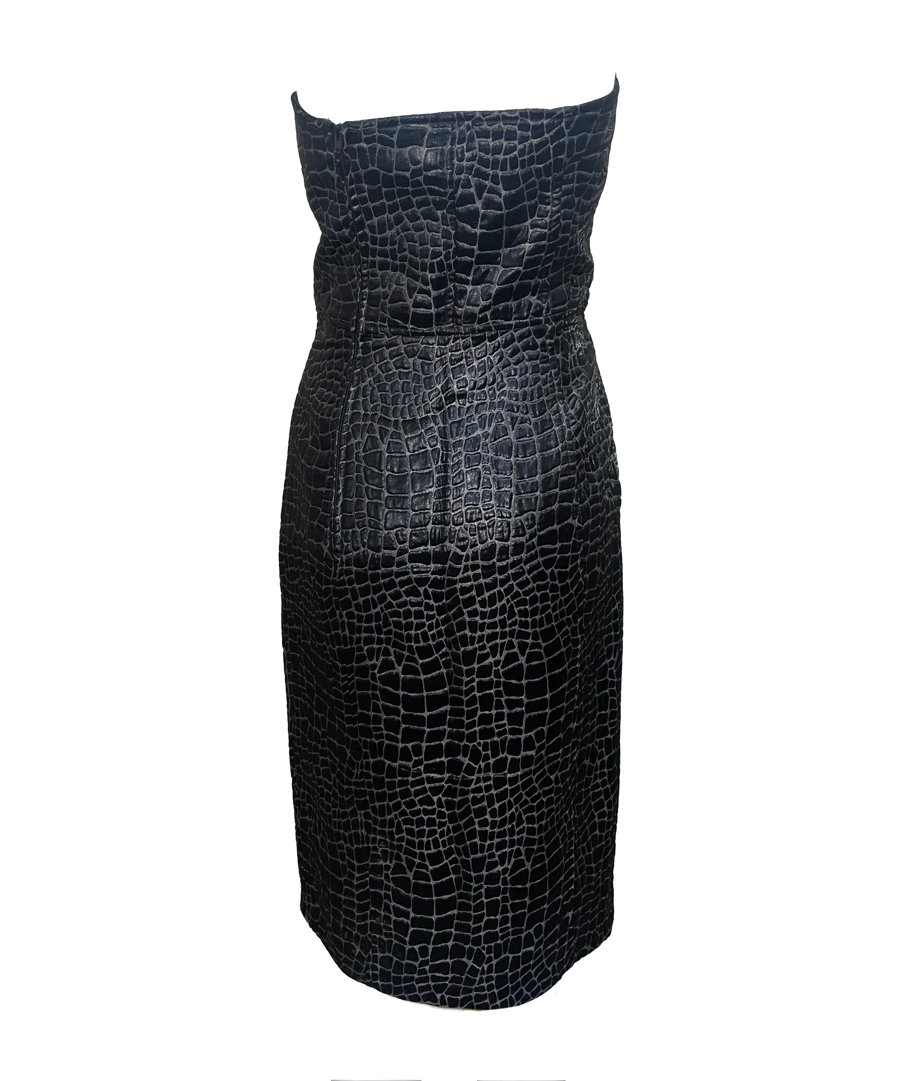 Patrick Kelly 80s Embossed Crocodile Strapless Bodycon Dress