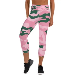 Pink & Green Camo Capri Leggings