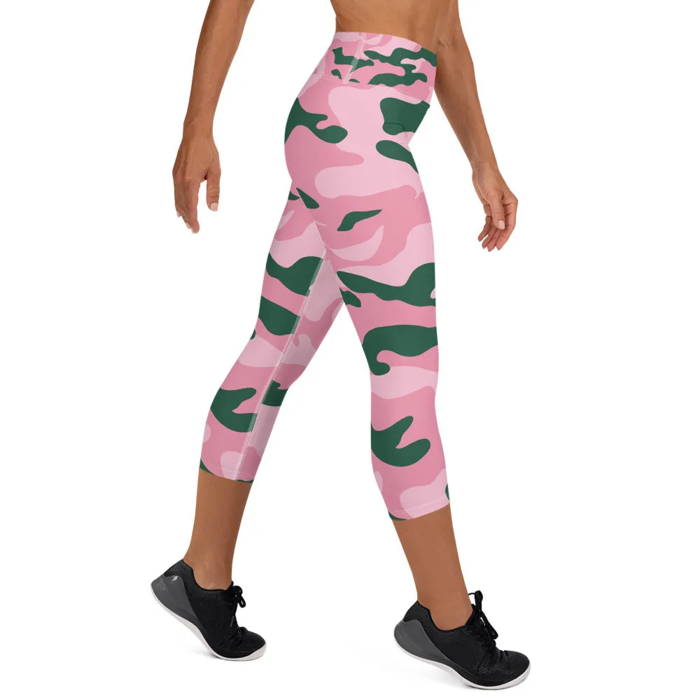 Pink & Green Camo Capri Leggings