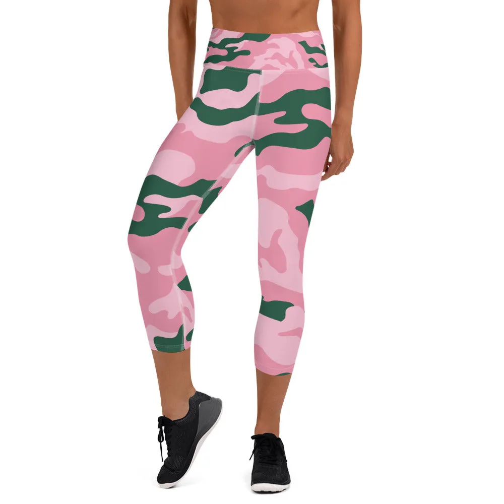 Pink & Green Camo Capri Leggings