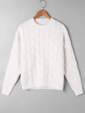 Pretty Cable Knit Pattern Drop Shoulder Sweater