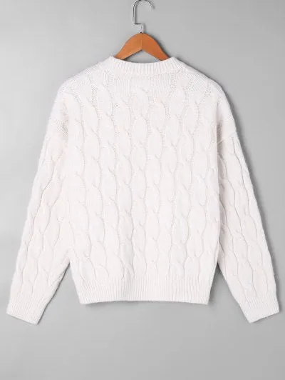 Pretty Cable Knit Pattern Drop Shoulder Sweater