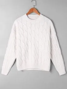 Pretty Cable Knit Pattern Drop Shoulder Sweater