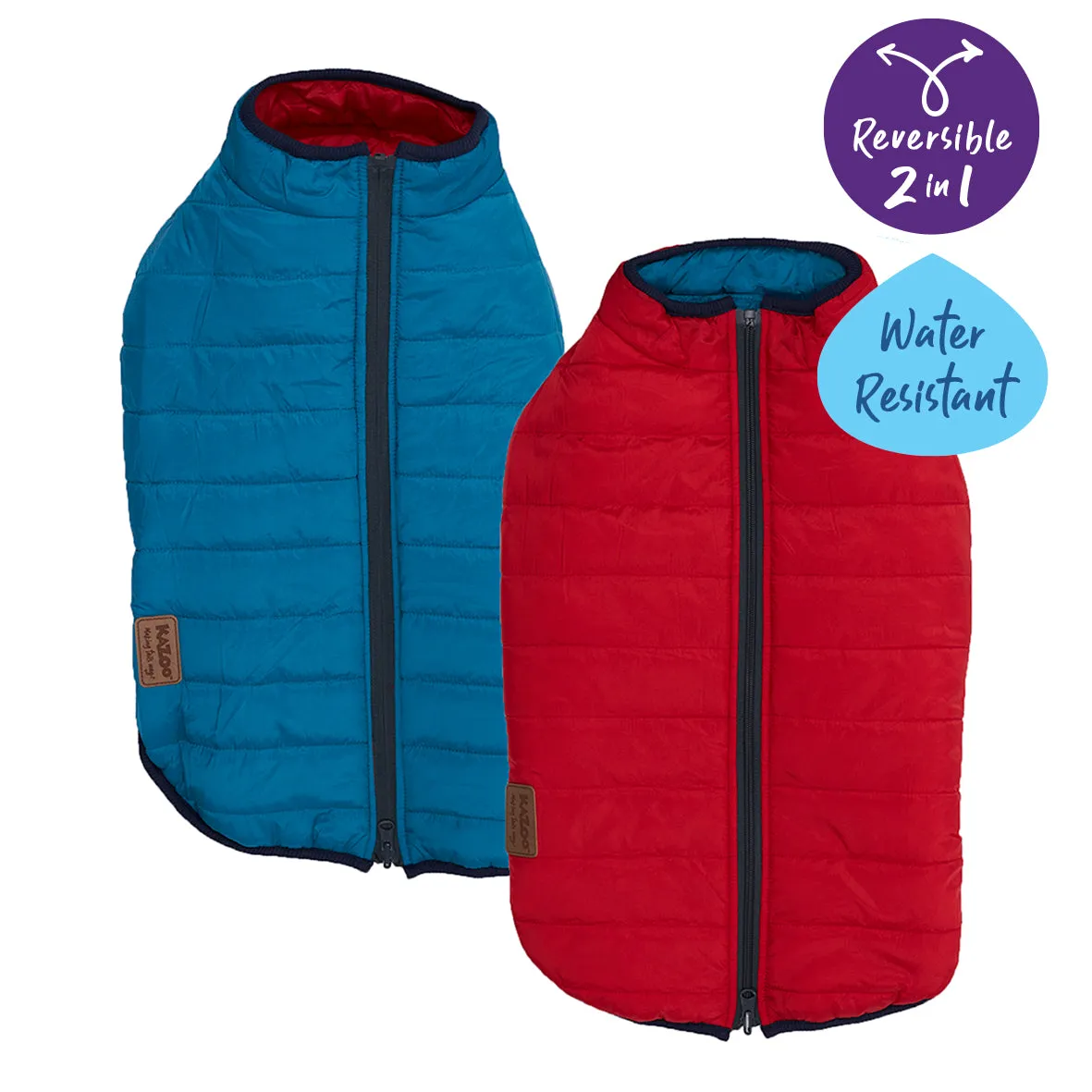 Reversible Puffer Dog Jacket - Red & Blue