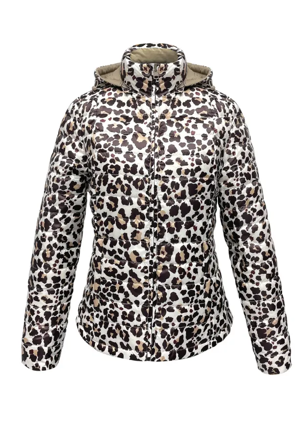 Reversible Stone/ Safari Leopard Duck Down Jacket