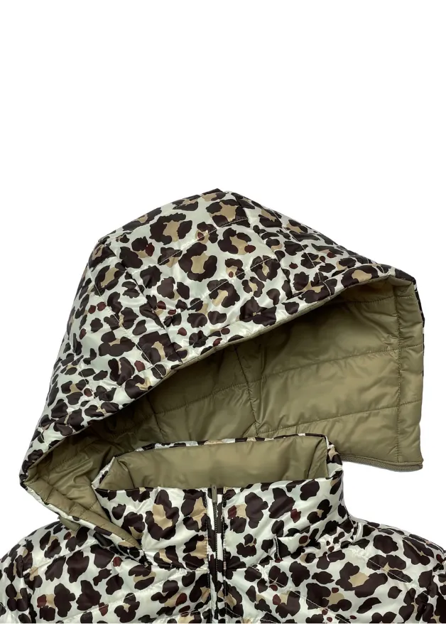 Reversible Stone/ Safari Leopard Duck Down Jacket