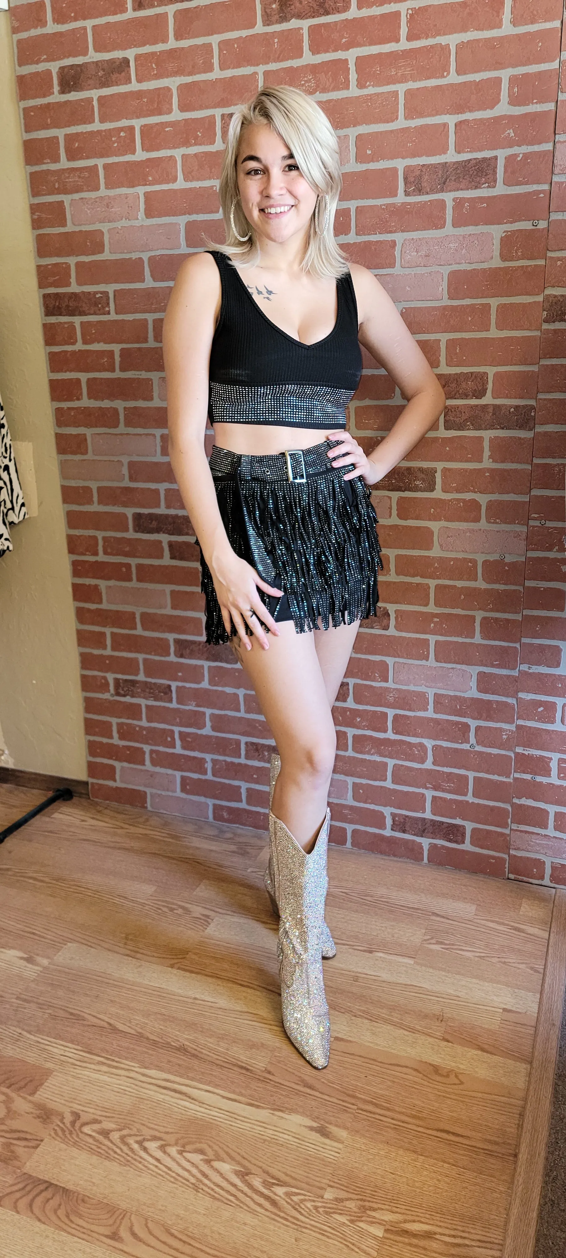 Rhinestone Fringe Short