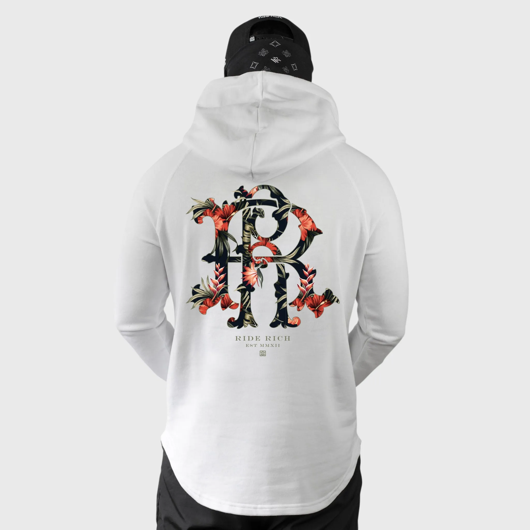 RR Filigree & Flowers Scoop Pullover Hoodie {White}