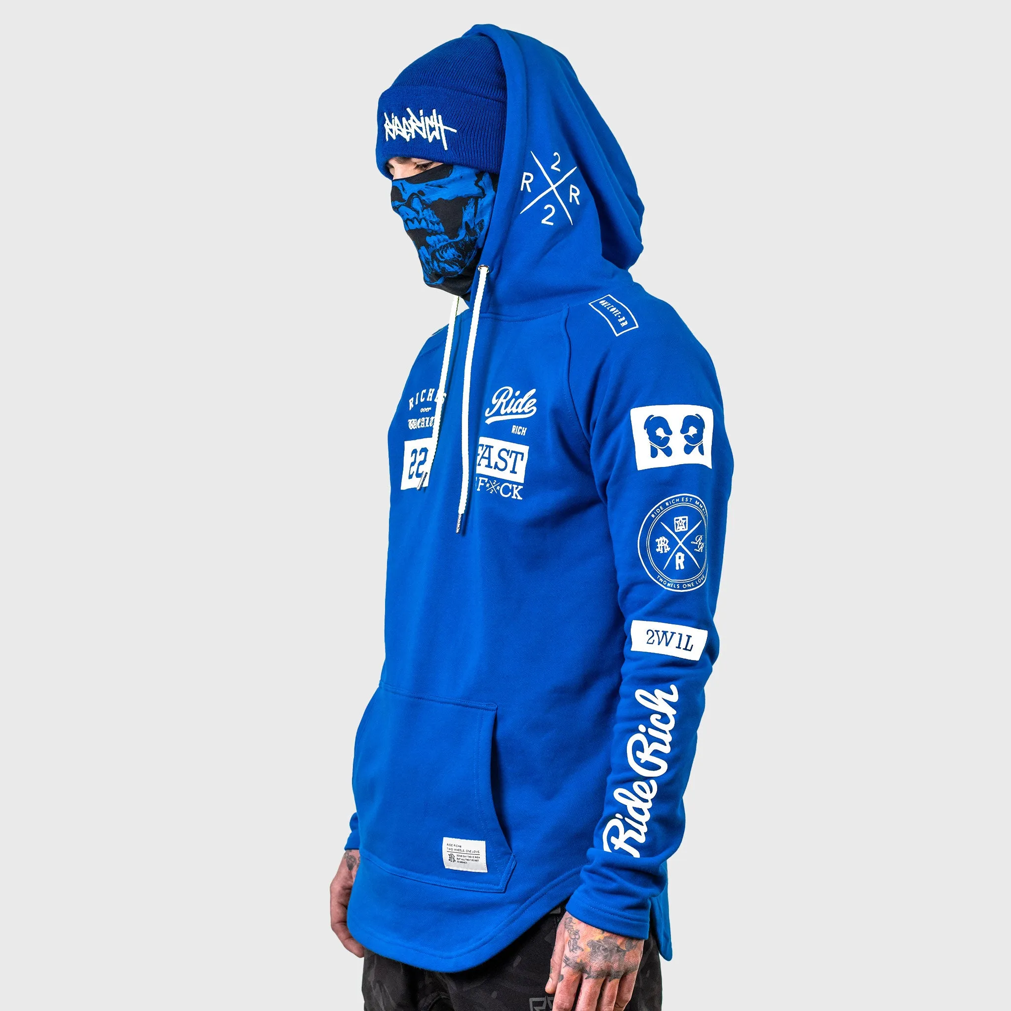 RR GP Scoop Pullover Hoodie {White on Blue}