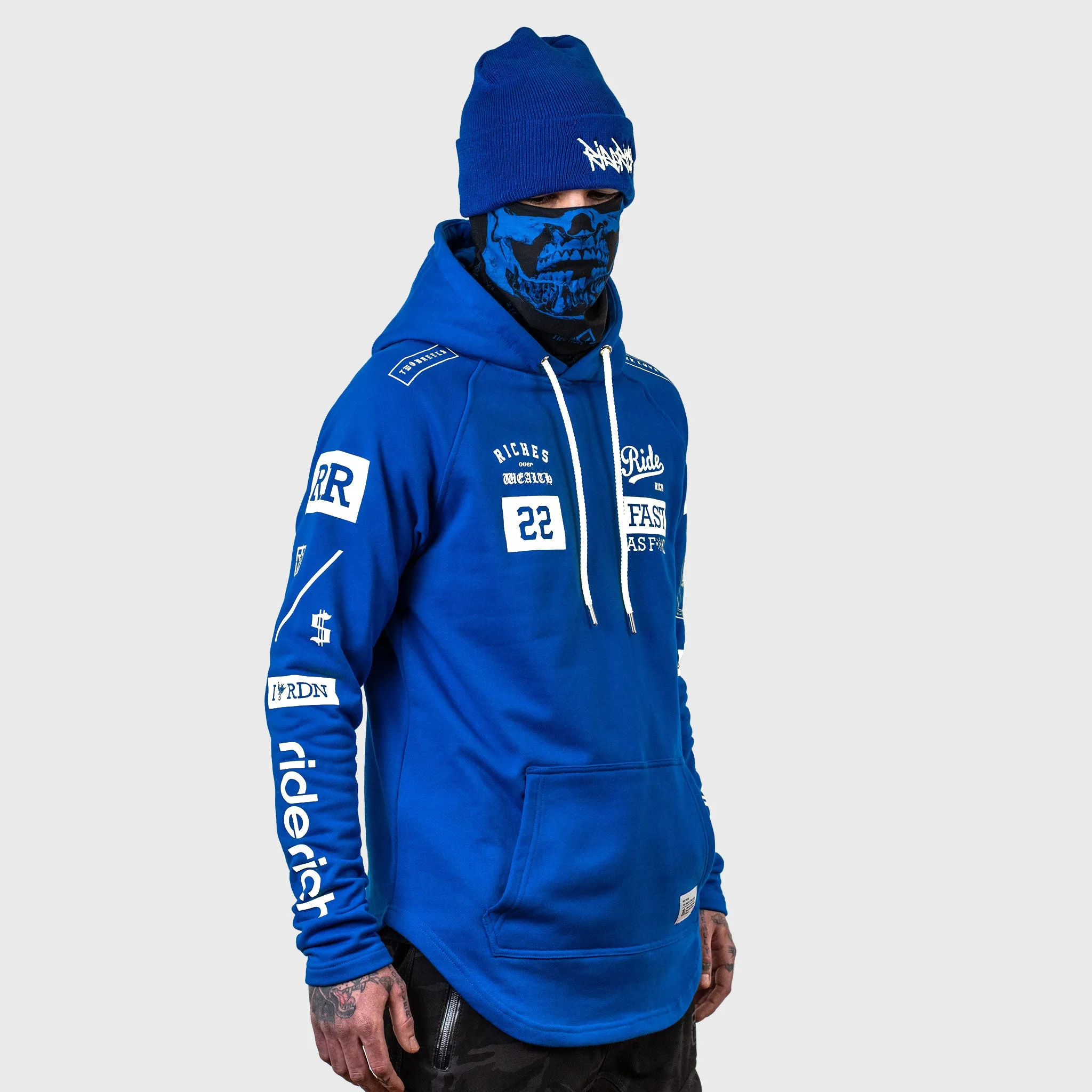 RR GP Scoop Pullover Hoodie {White on Blue}