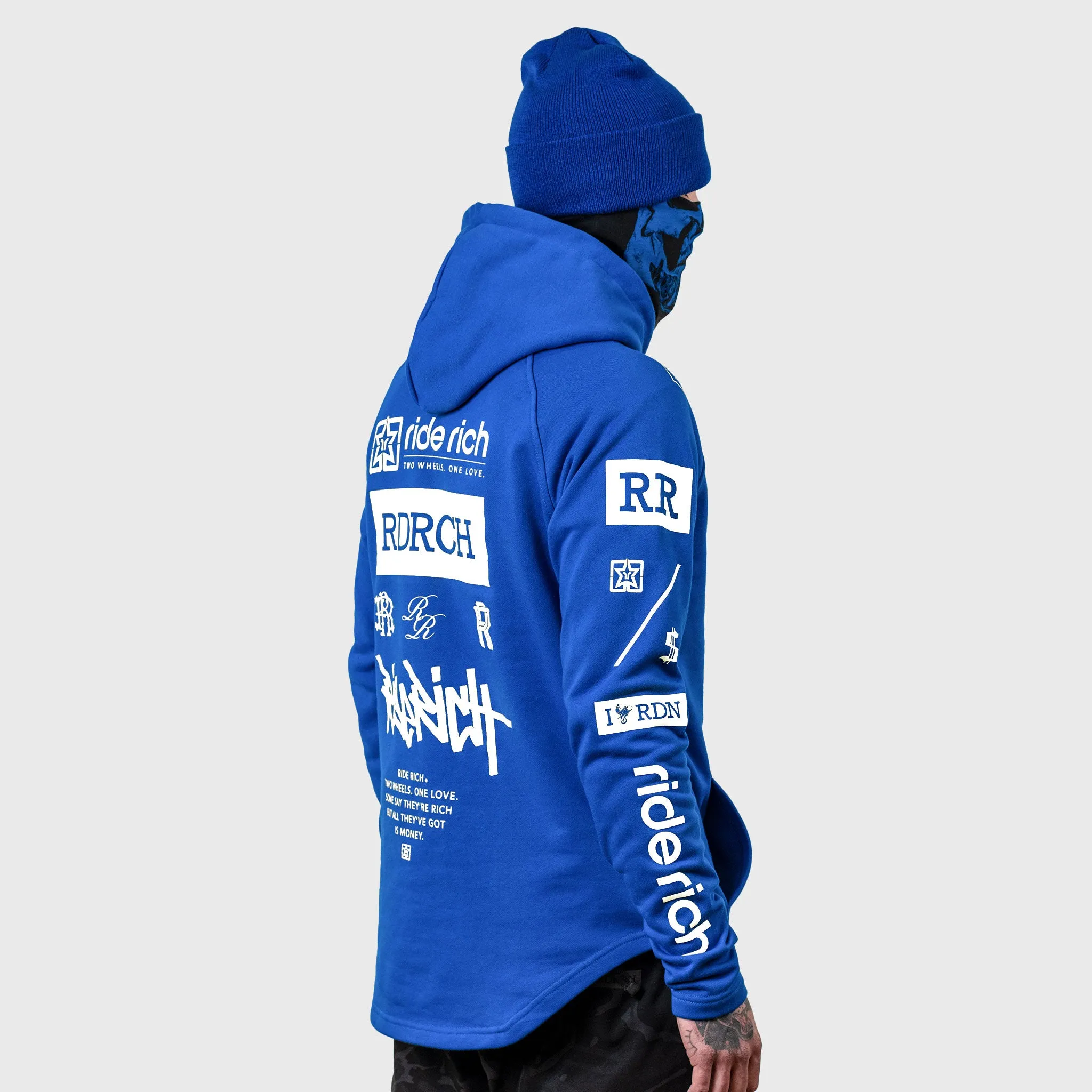 RR GP Scoop Pullover Hoodie {White on Blue}