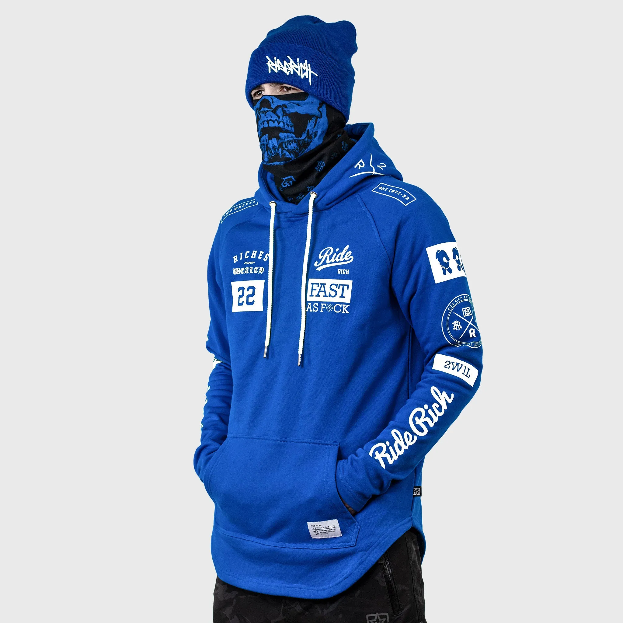 RR GP Scoop Pullover Hoodie {White on Blue}