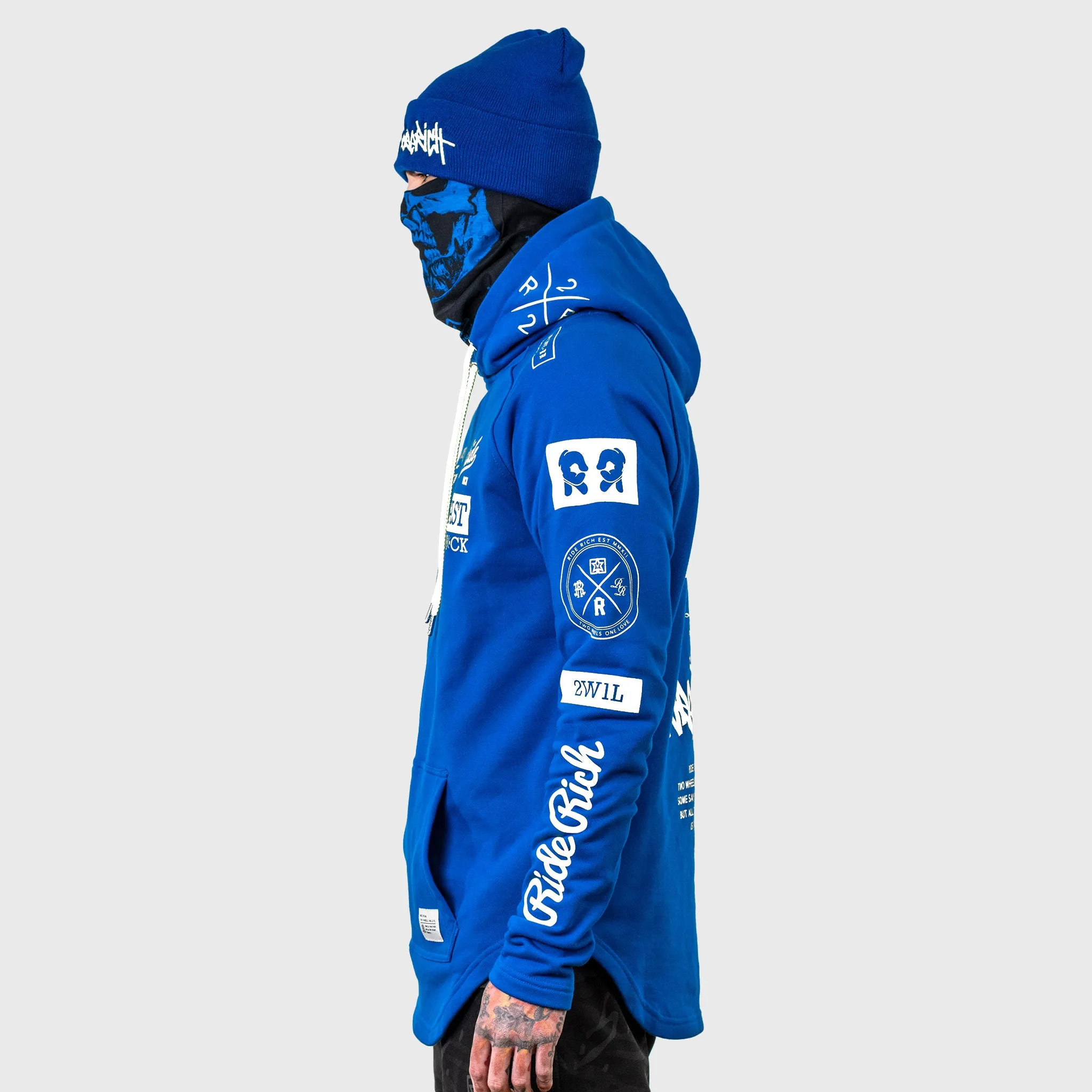 RR GP Scoop Pullover Hoodie {White on Blue}