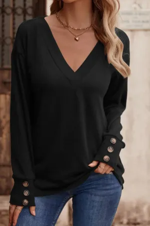 Sexy Simplicity Solid Buttons V Neck Tops(8 Colors)