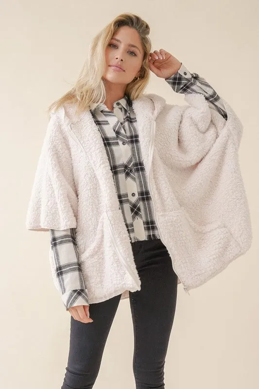 Sherpa Zip Up Hoodie Pancho