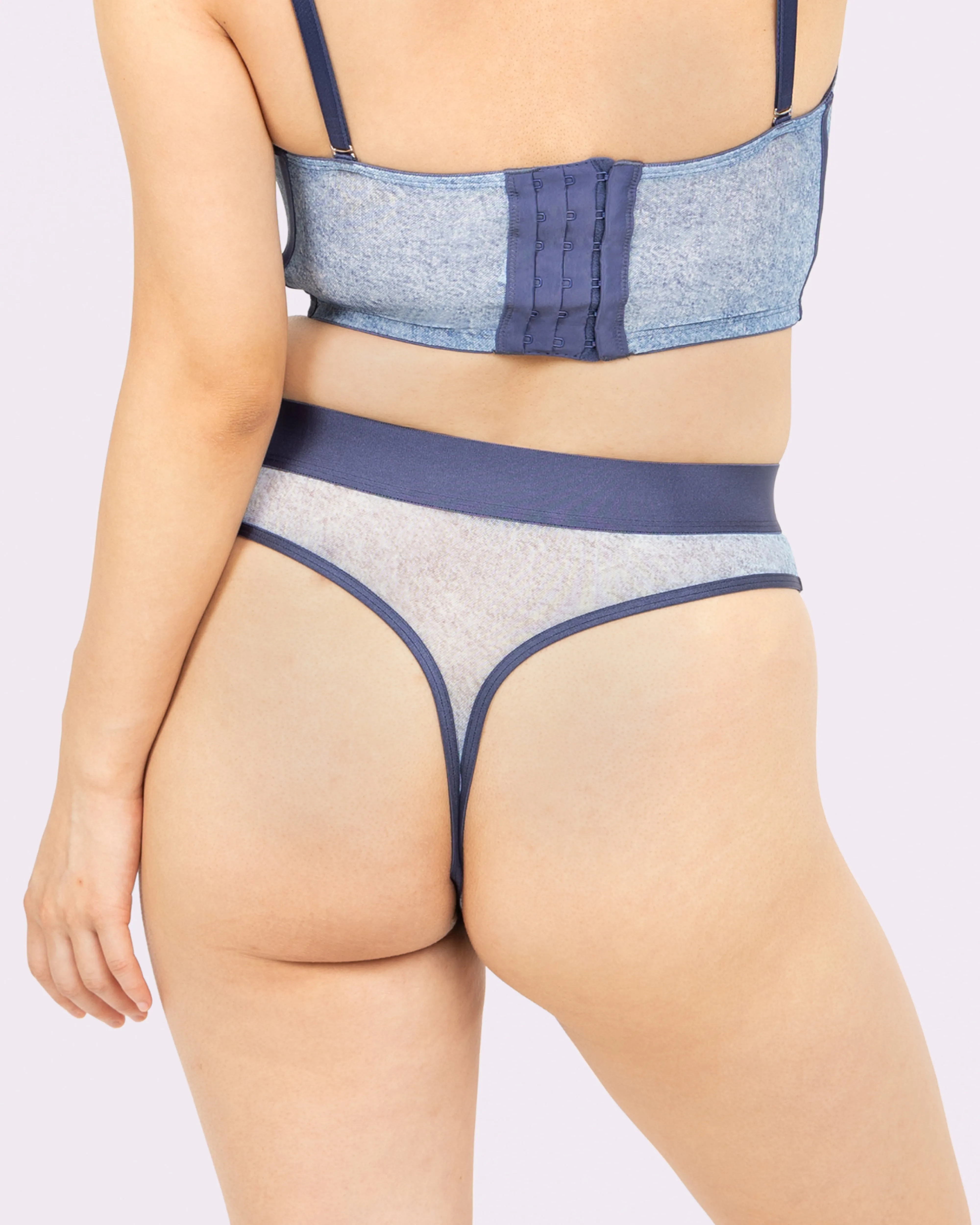 Silky Mesh Sheer High Cut Thong | Silky Mesh (Denim Dupe)