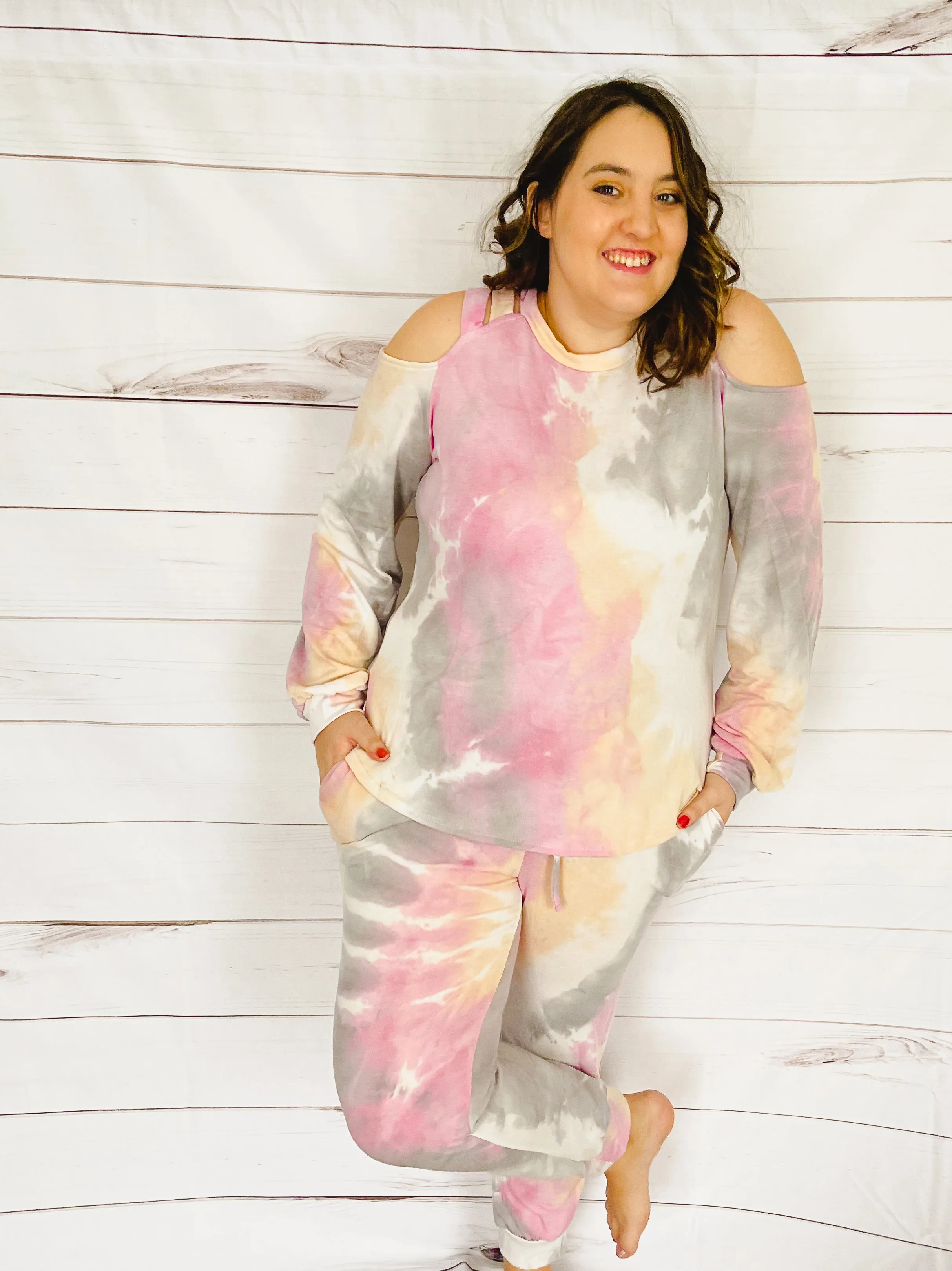 Simply Sweet Cold Shoulder Tie Dye Lounge Set