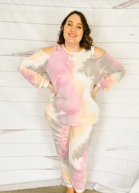 Simply Sweet Cold Shoulder Tie Dye Lounge Set