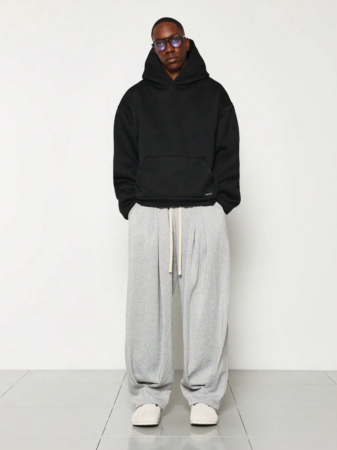 Skater Fit Sweatpants With Panel & Drawcord