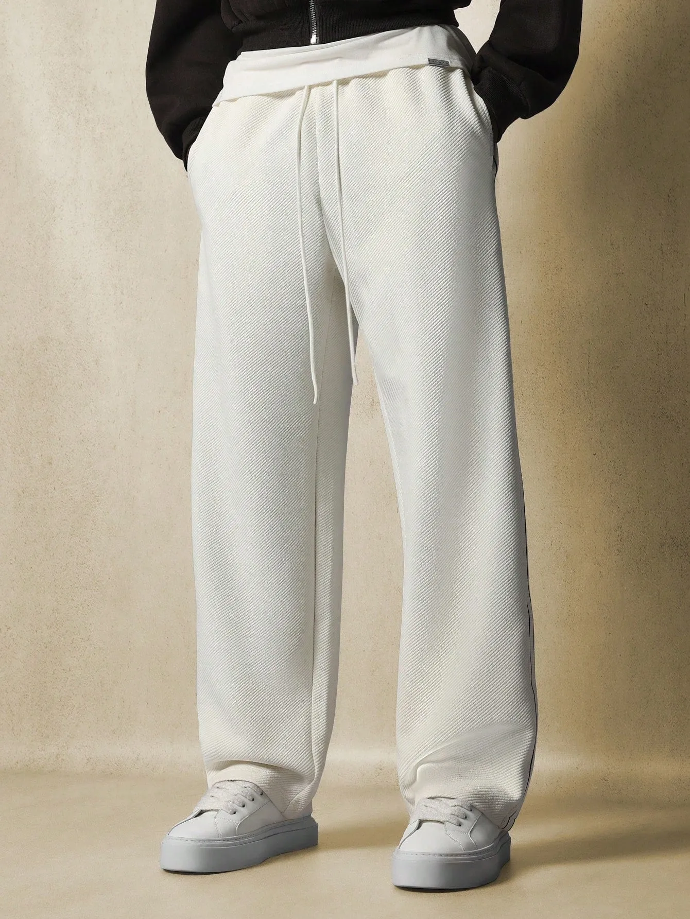 Skater Fit Textured Sweatpants With Side Tape