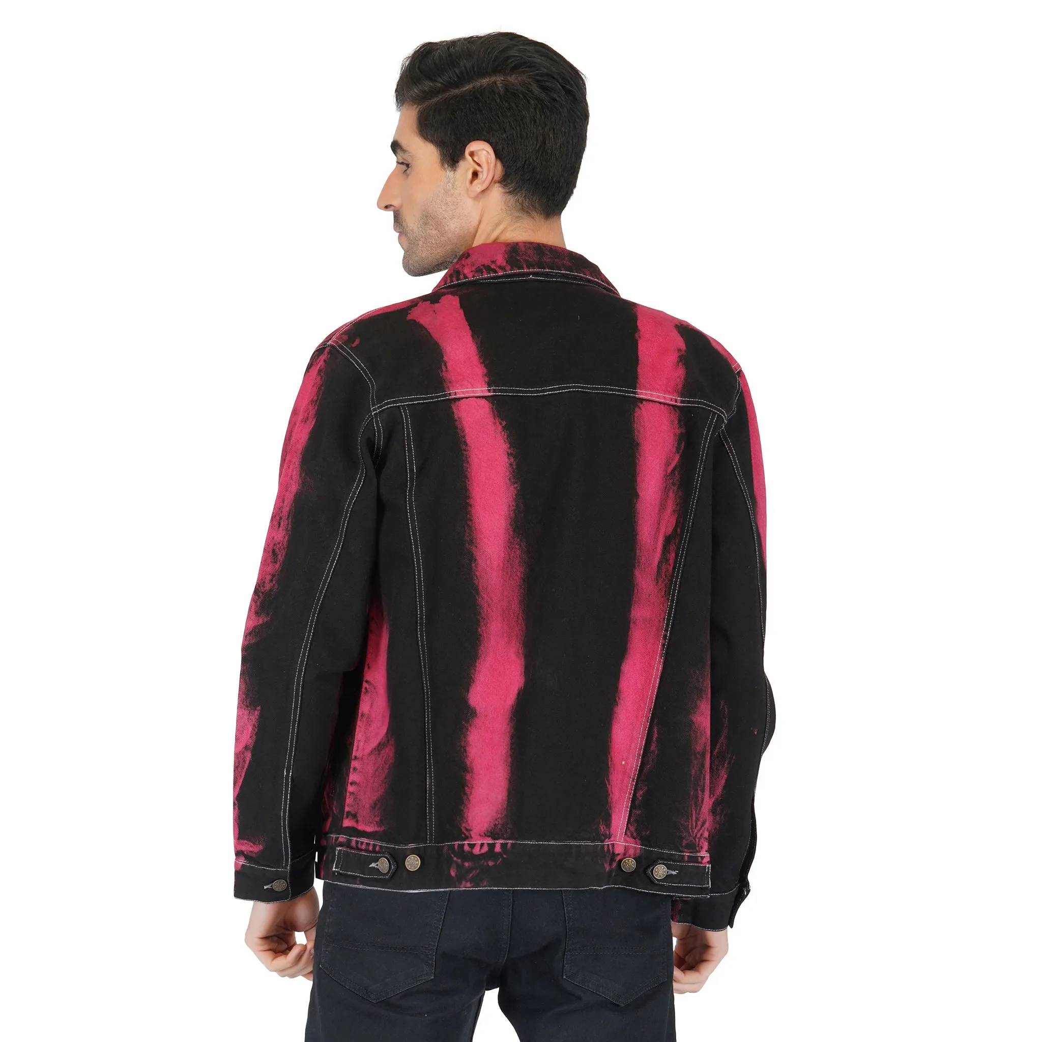 SLAY. Men's "Deadpool Theme" Red & Black Tie Dye Button-Down Ripped Denim Jacket