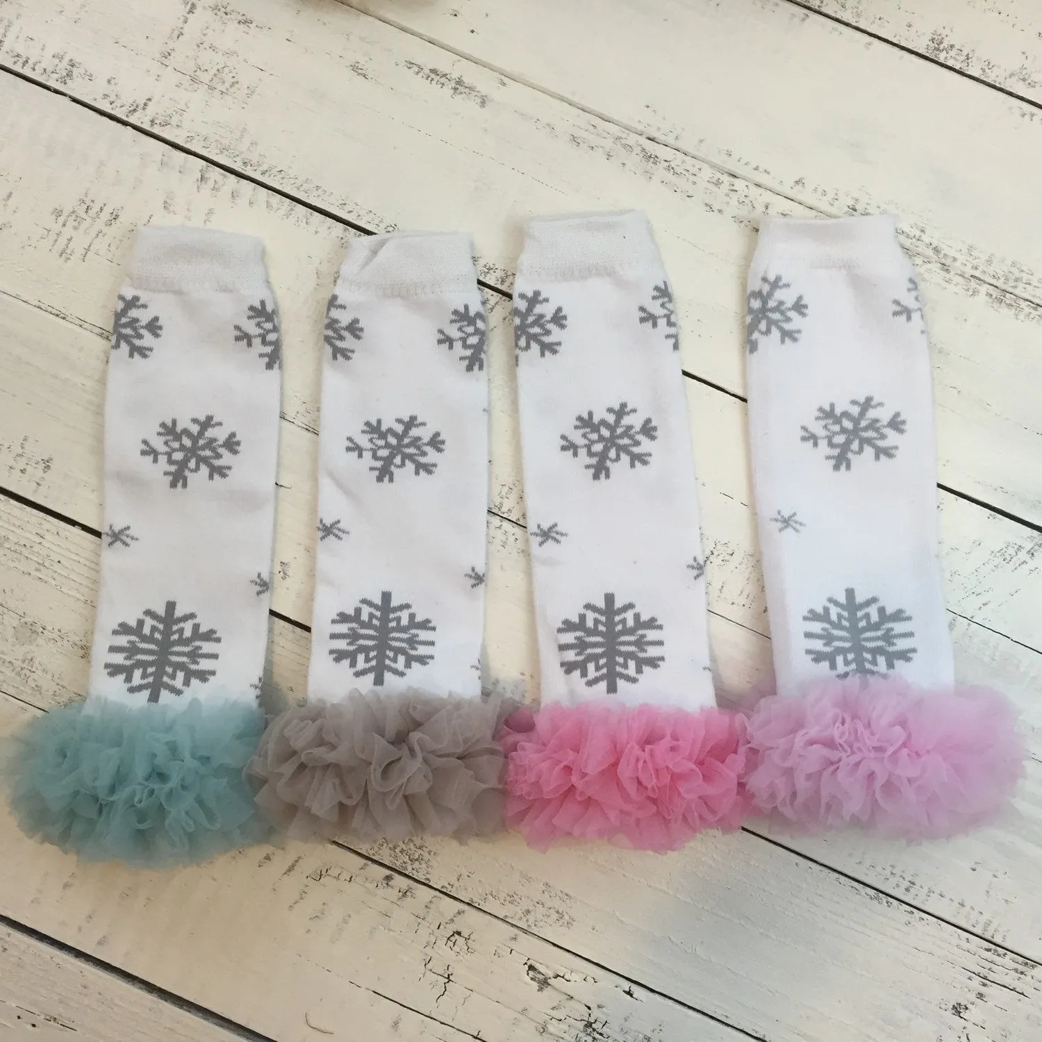 Snowflake Leg Warmers - Grey, Blue, Pink, White, Red