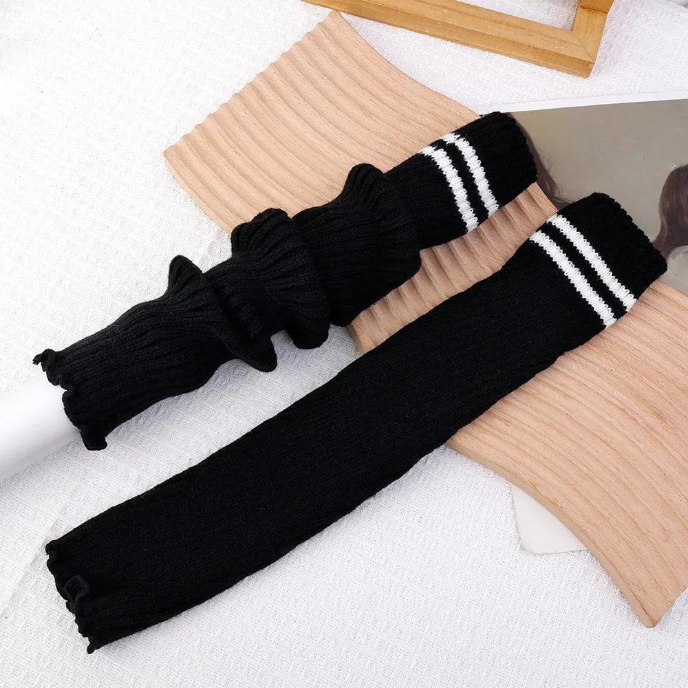 Sohiwoo Knitted Leg Warmers JK Lolita Long Socks Girl Striped Warm Foot Cover White Black Arm Warmer Lady Autumn Winter Socks Boot Cuffs