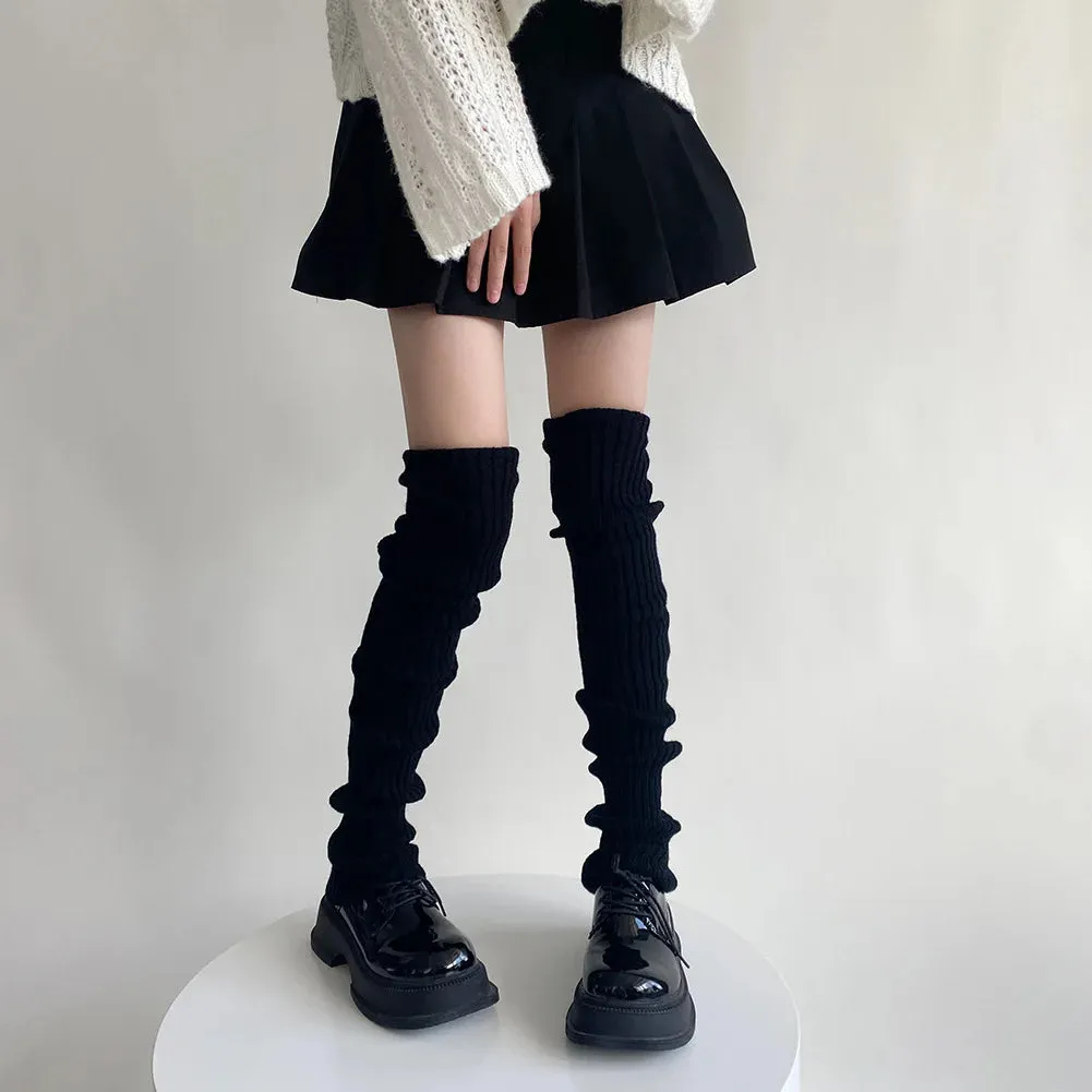 Sohiwoo Leg Warmers Women JK Lolita Long Socks White Arm Autumn Winter Knitted Warm Y2K Girls Thigh Over Knee Boot Cuffs 70CM Lengthened