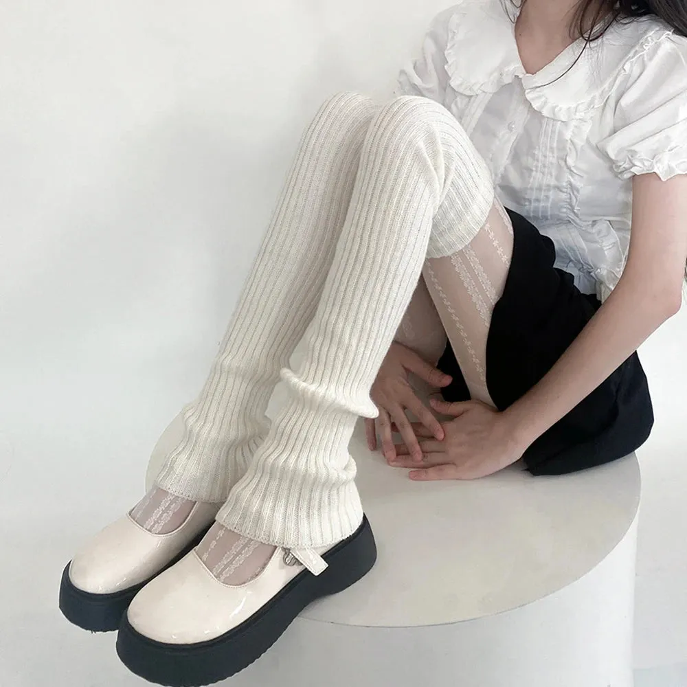 Sohiwoo Leg Warmers Women JK Lolita Long Socks White Arm Autumn Winter Knitted Warm Y2K Girls Thigh Over Knee Boot Cuffs 70CM Lengthened