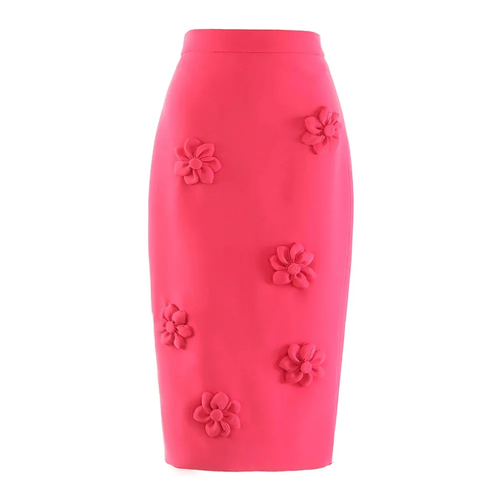 Solid Spliced Floral Skirts For Women High Waist Mid Calf Temperament Slimming Bodycon Skirt Female Fashion Clothes