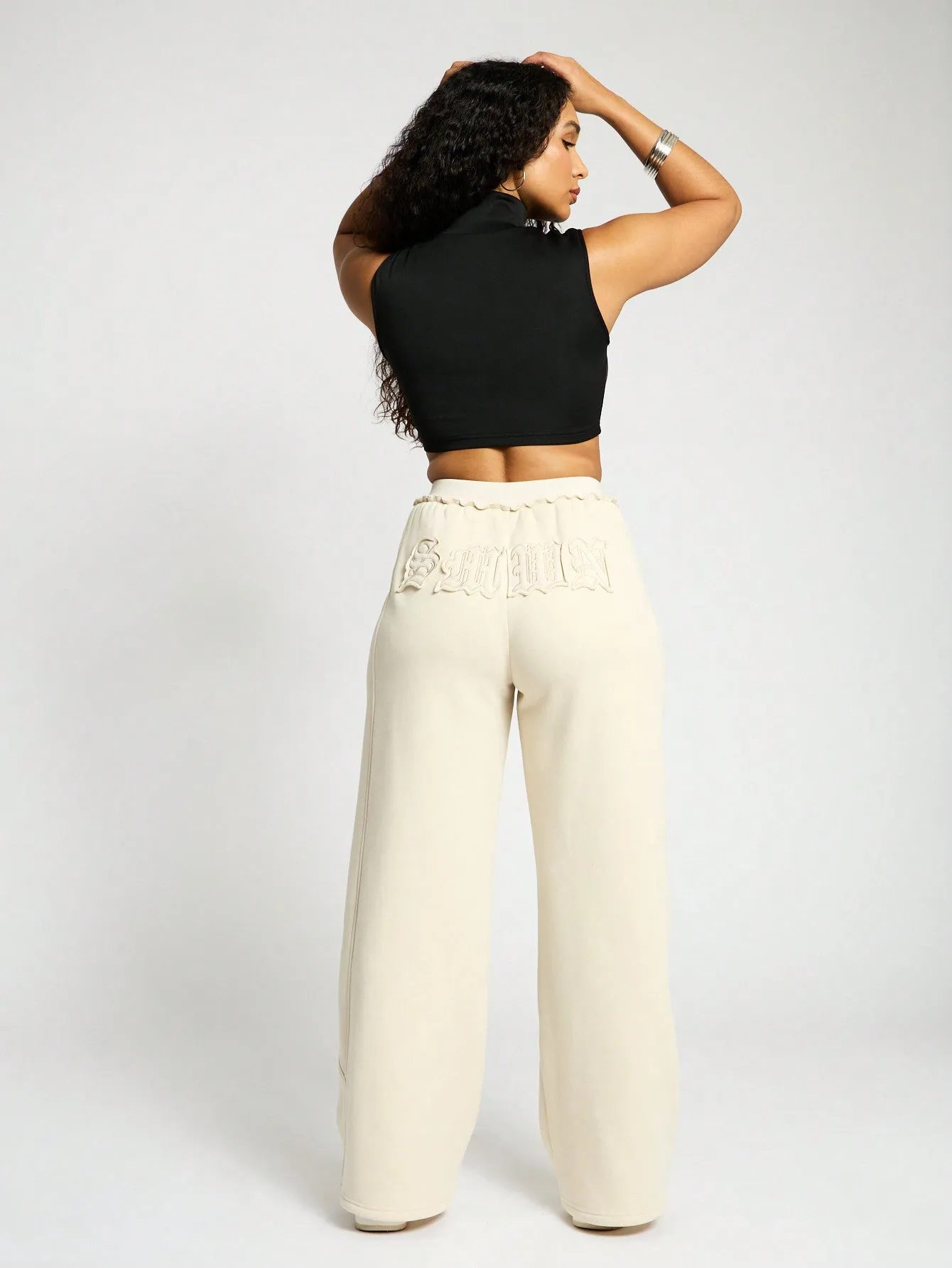 SUMWON WOMEN Wide Leg Frill Detail Waistband Sweatpants