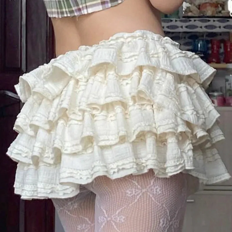 Sweet Korean Fashion Mini Skirt Women Folds Ruched Tierred Cute Coquette Hottie Y2K Aesthetic Summer Skirt Tulle Chic