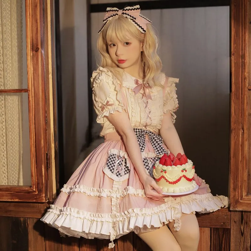 Sweet Peach ~ Lovely Short Lolita Skirt Salopette Dress by Yomi