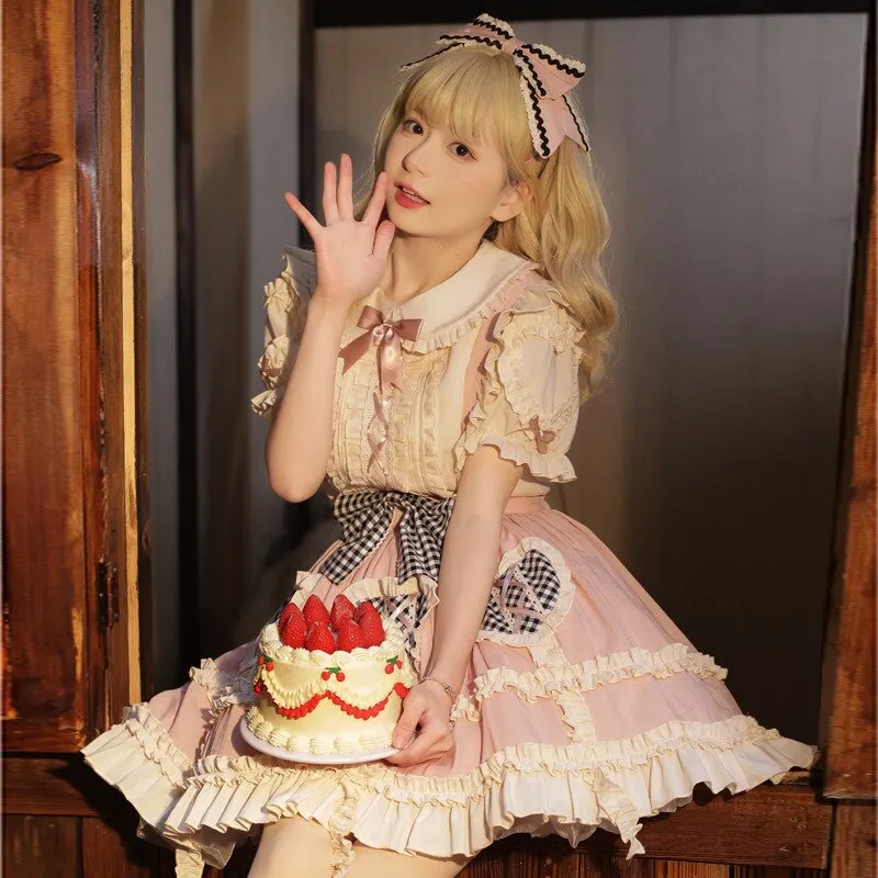 Sweet Peach ~ Lovely Short Lolita Skirt Salopette Dress by Yomi