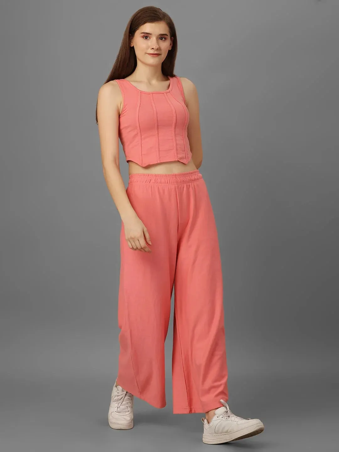 SXV Solid peachpink Pull-On Plazzo Pants