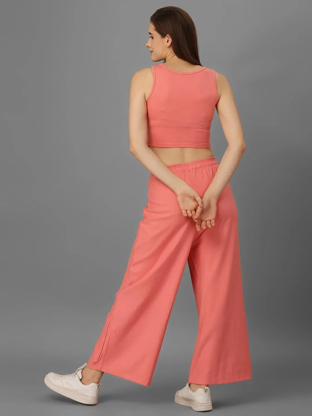 SXV Solid peachpink Pull-On Plazzo Pants