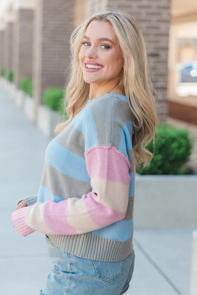 Take Your Time Mauve and Sage Color Block Striped Crop Sweater FINAL SALE