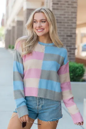 Take Your Time Mauve and Sage Color Block Striped Crop Sweater FINAL SALE