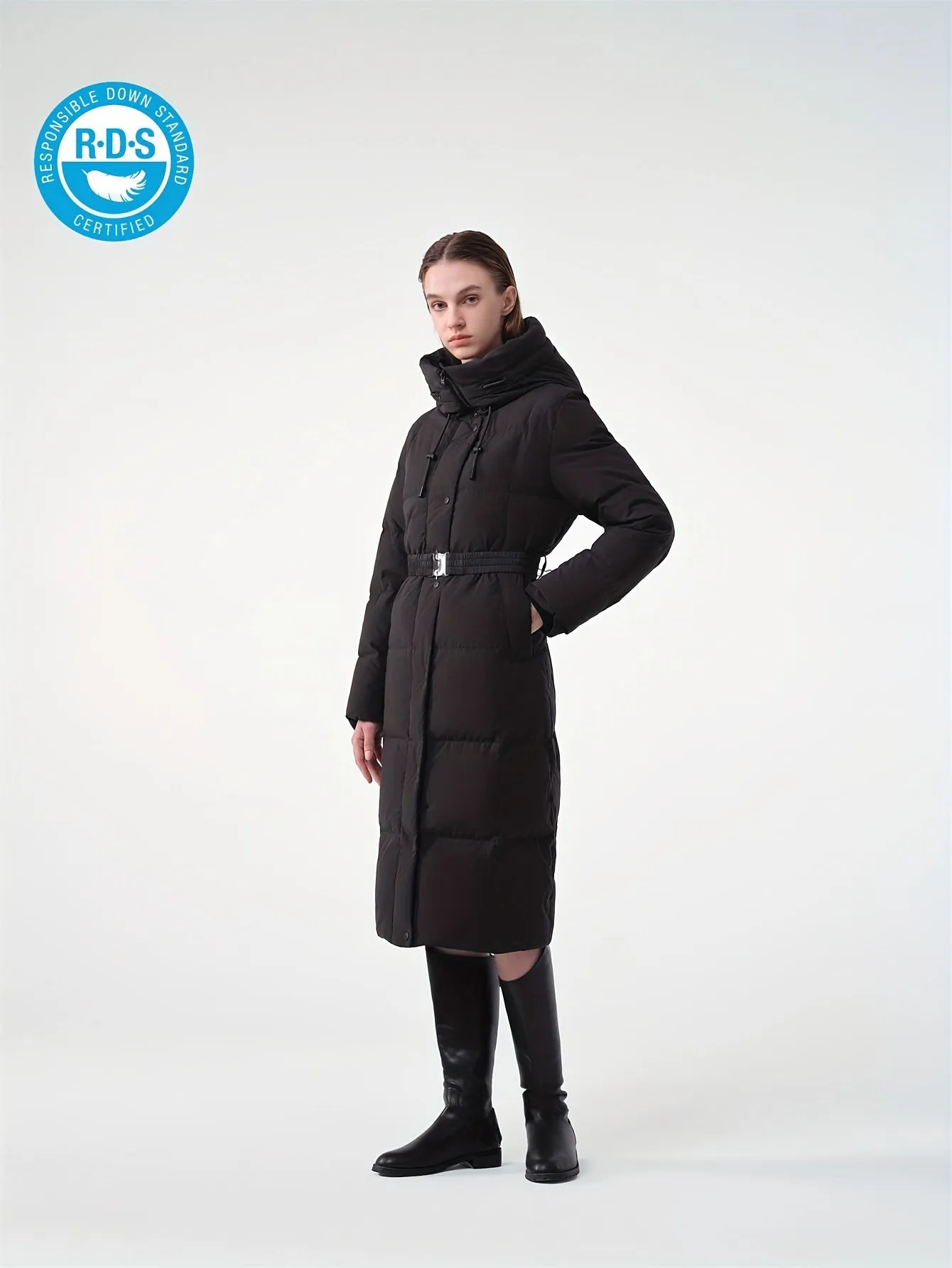 TANBOER Long Women Thickened Hooded Down Jacket With Belt